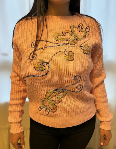 Sweater Pullover Bordado  Rosa Bordado M