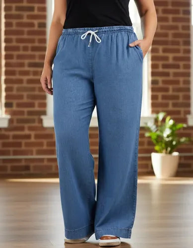 Pantalón Jean Palazzo Denim Talle Grande Celeste Liso Xxl