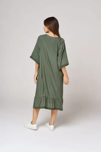 Vestido Largo Simil Seda Mangas 3/4 Azul Marino Lisa Único