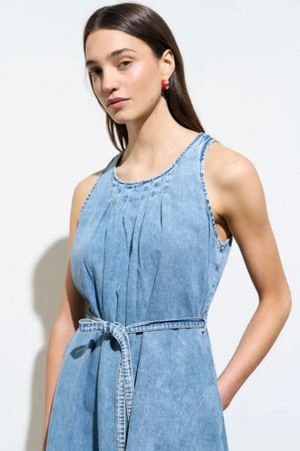 Vestido De Jean Sin Mangas Con Cinto