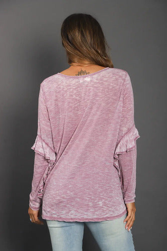 Remera Manga Larga Batik Importada Amplia Lila Liso Único Batik