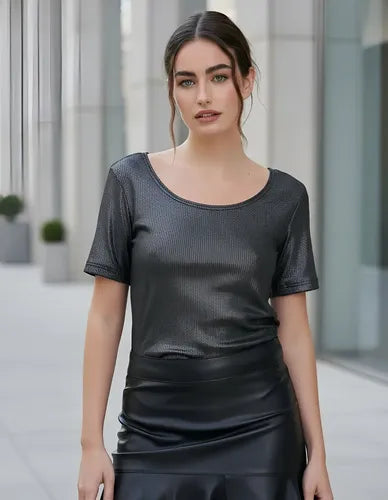 Blusa Remera Manga Corta Morley Metalizado
