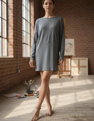 Vestido Remerón De Diseño Nuevo 2da Selección Gris Liso 2