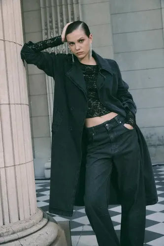Trench Jean Tapado Denim Largo Sobretodo