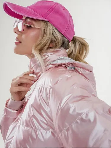 Puffer Campera  De Abrigo  Importada Corta Metalizada Rosa Claro Xl Lisa
