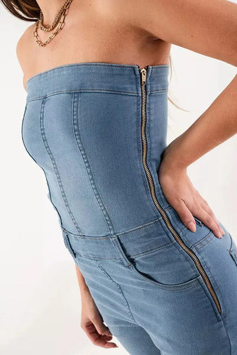Mono Enterito De Jean Largo Strapless Elastizado