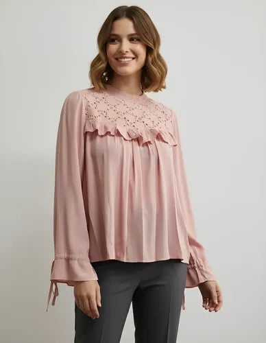 Camisa Blusa Importada Broderie Rosa Liso M