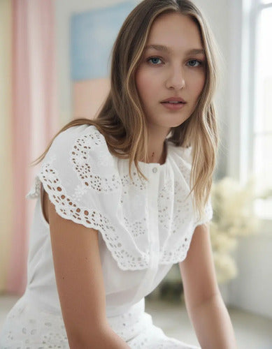 Camisa Sin Mangas Con Cuello De Broderie
