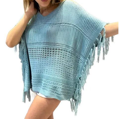 Poncho Ruana Sweater  Tejidos Boho Rosa U