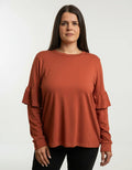 Remera Manga Larga Talle Grande Xl Terracota Liso Xl Lisa
