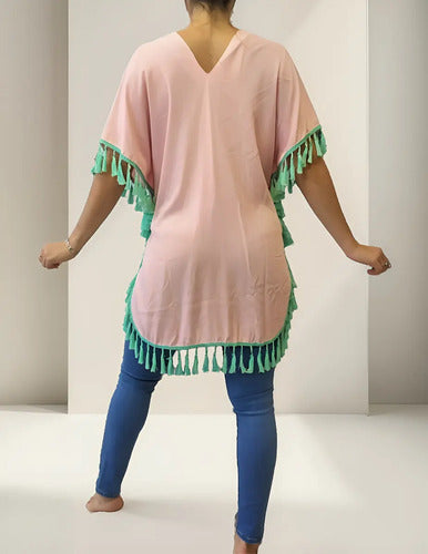 Túnica Poncho Blusa Grande Bordada Importada Amplia Rosa Bordado Único