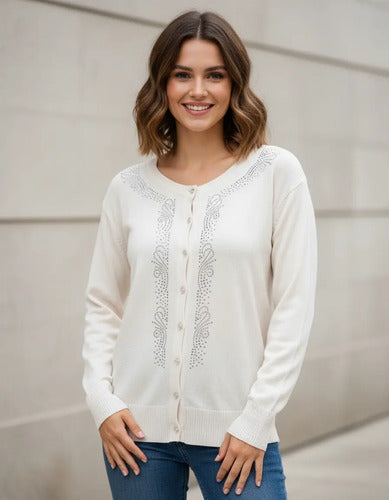 Saquito Saco Cardigan Botones Strass Tejido Botones
