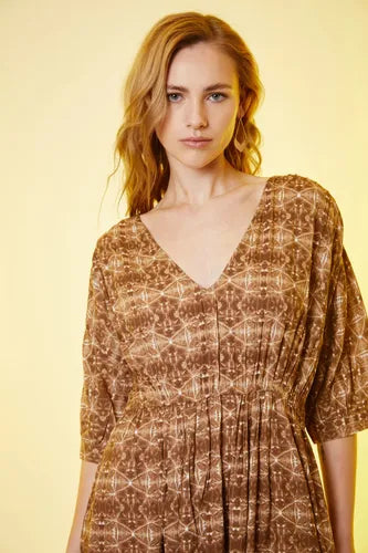 Vestido Largo De India Estampado Boho Marrón Estampado Xl