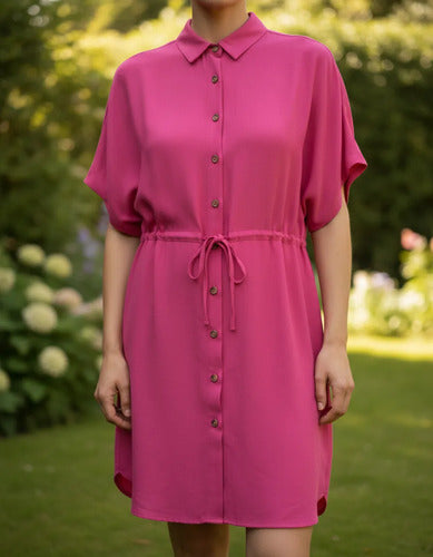 Vestido Camisero Corto Fucsia Liso 40
