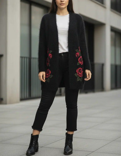 Saco Cardigan  Tejido  Peludo Pelo De Mono
