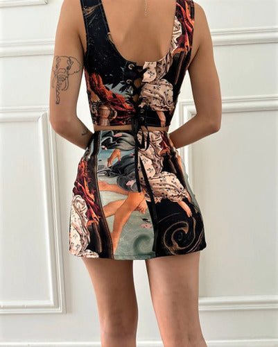 Mini Pollera Falda Venus Multicolor Estampado M