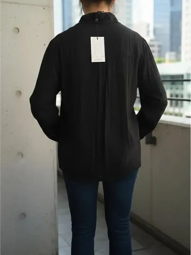Camisa Importada Boho Perlas Y Puntillas (266) Negro Lisa L