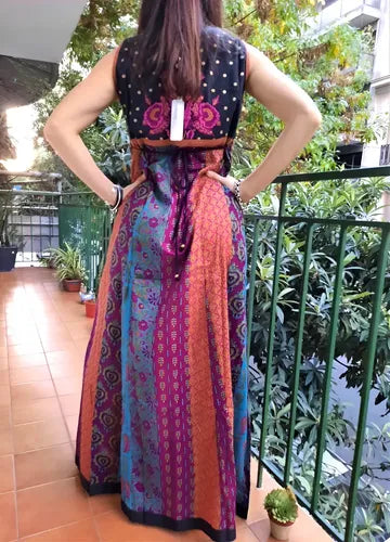 Vestido Largo Bordado Importado Boho Estilo Vars Negro Estampado L