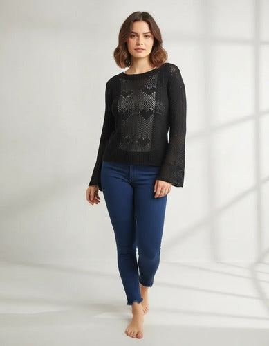 Sweater Mangas Oxford Calado Boho Corazones Importado