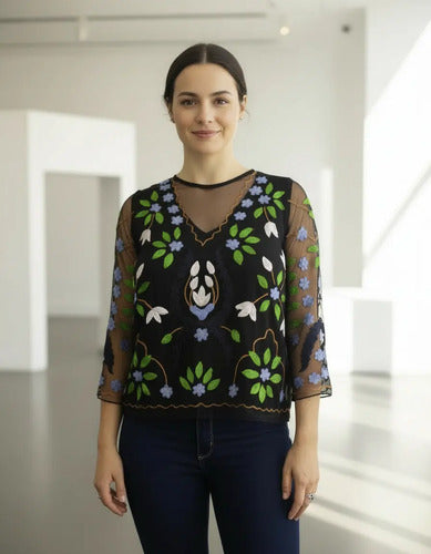 Blusa Camisa  Bordada Importada De India Folk Tipo Vars