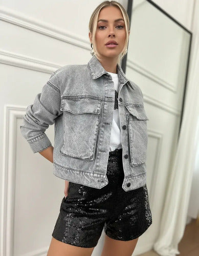 Campera Jean Cargo Denim Corta