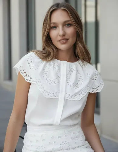 Camisa Sin Mangas Con Cuello De Broderie