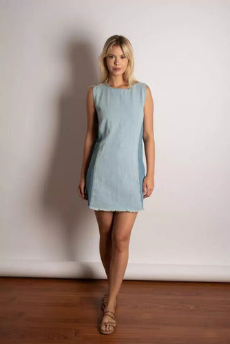 Vestido Jean Sin Mangas Denim Bicolor Celeste S