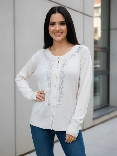Saquito Saco Cardigan Botones Strass Tejido Botones