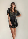 Vestido De Noche Fiesta De India Lurex Y Lentejuelas Negro Lineas Lurex Único