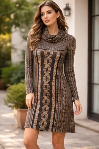 Vestido De Lanilla Estampado Marrón Estampado M