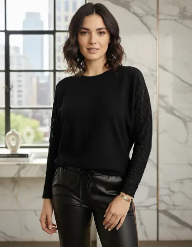 Sweater Con Strass Cod. 77 Negro Liso Único