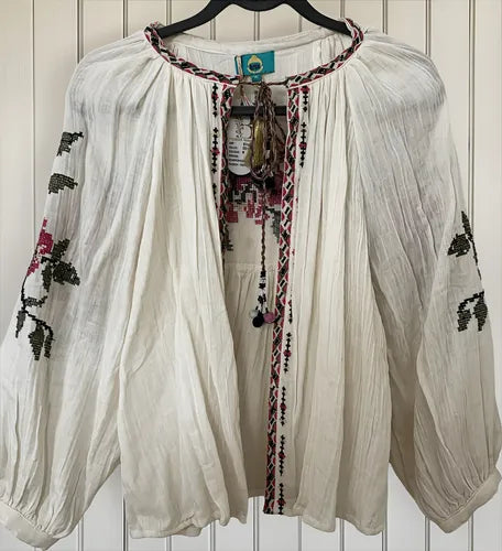 Saco Chaqueta Boho Importada Bordada Crudo Bordado Xl