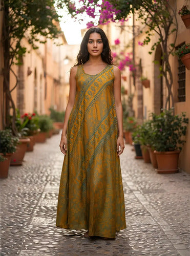 Vestido Solero Seda Hindu Importado Modelo Amplio