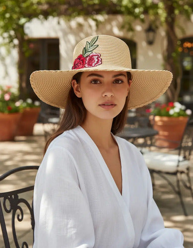 Capelina Sombrero Boho Folk Bordado Importado  Marrón Claro U