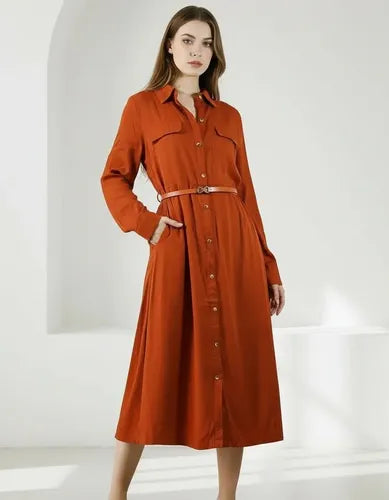 Vestido Importado Camisero Con Cinto