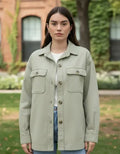 Campera De Gabardina Camisaco Modelo Amplio Verde 42 Lisa
