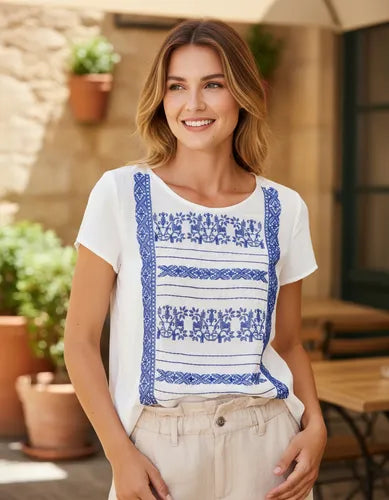 Blusa Bordada Importada Boho Talle Único Crema Unico