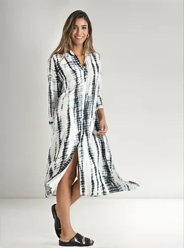 Vestido Largo Estilo Camisero Estampado Boho