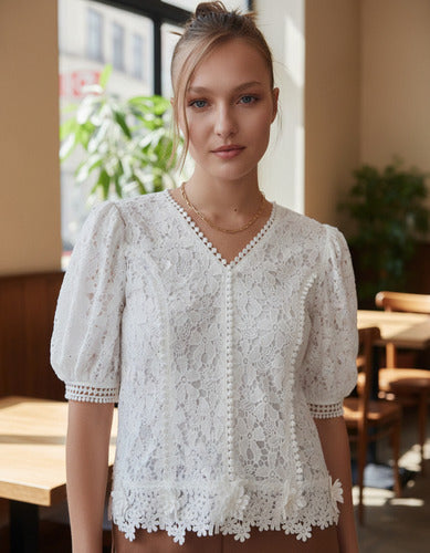 Blusa De Puntilla Mangas Princesa