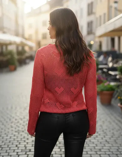 Sweater Mangas Oxford Calado Boho Corazones Importado