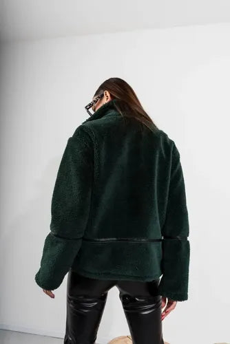 Gamulán Campera Chaqueta Importada Corderito Y Ecocuero Verde L