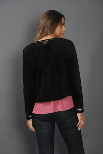 Saco Chiffon Chaqueta Bordada Talle Chico Negro Bordado 36