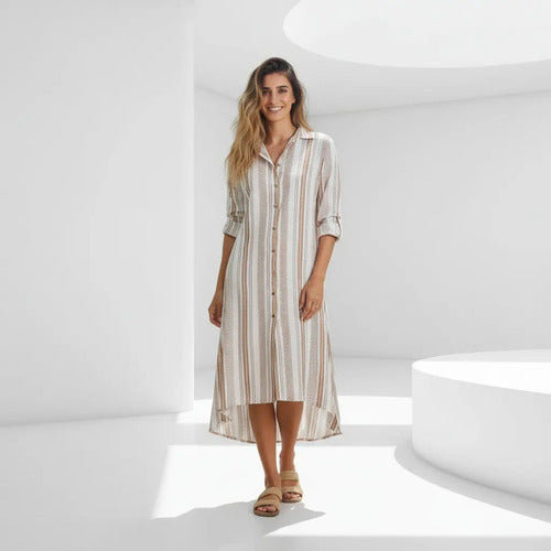 Vestido Largo Estilo Camisero Estampado Boho