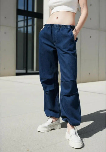 Pantalón Jean Parachute Denim Hilo Contraste