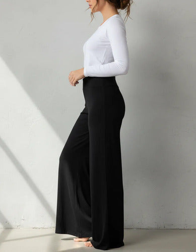 Pantalón Palazzo Básico De Lanilla Amplio Negro Liso Único