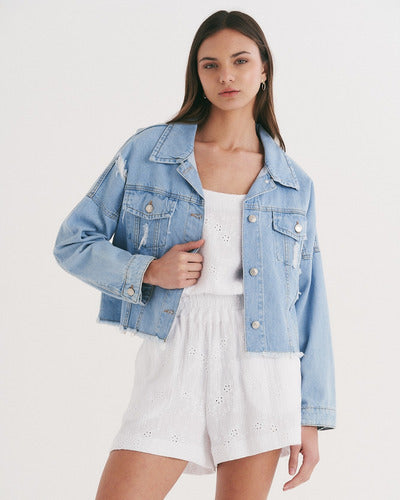 Campera De Jean Chaqueta Denim Nueva 2da Seleccion Celeste M Liso