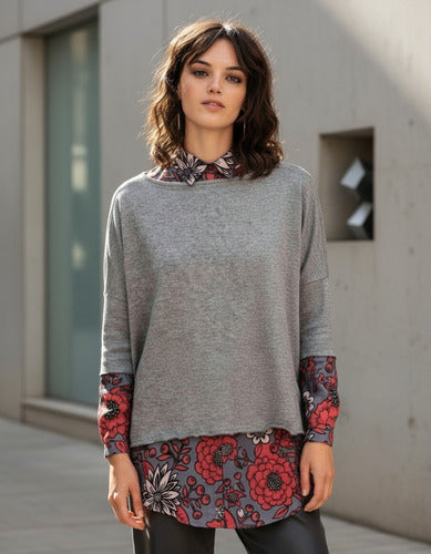 Camisa Camisola Viscosa Con Seda De Diseño Gris S