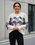 Sweater Importado Pelo De Mono Folk Boho Beige Flecos L