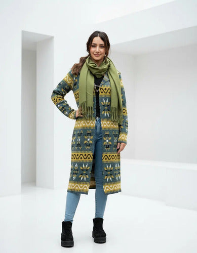 Saco Largo Tapado Tejido Importado Estilo Folk Boho