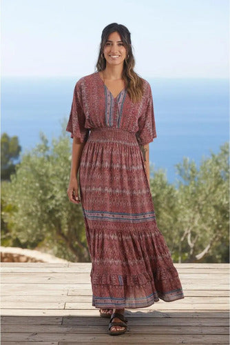 Vestido De Seda Hindú Largo Mod. 24 Rosa Viejo Estampado Único